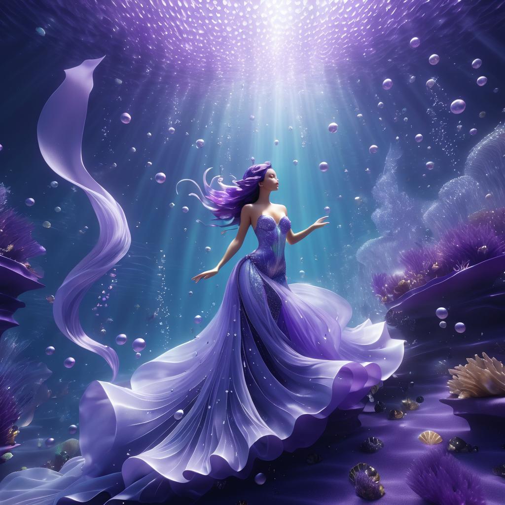 Mermaid Underwater with Bubbles and Light