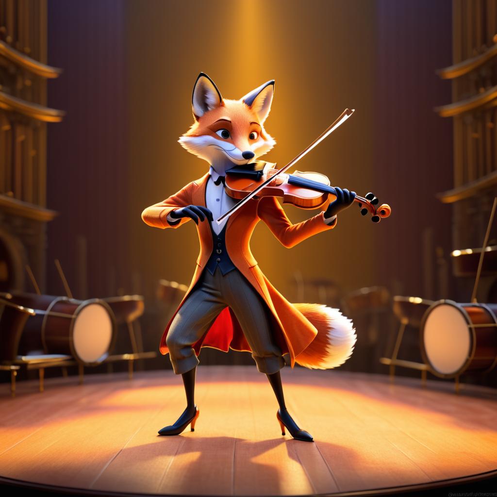 Whimsical Fox Playing Violin in Laika Style