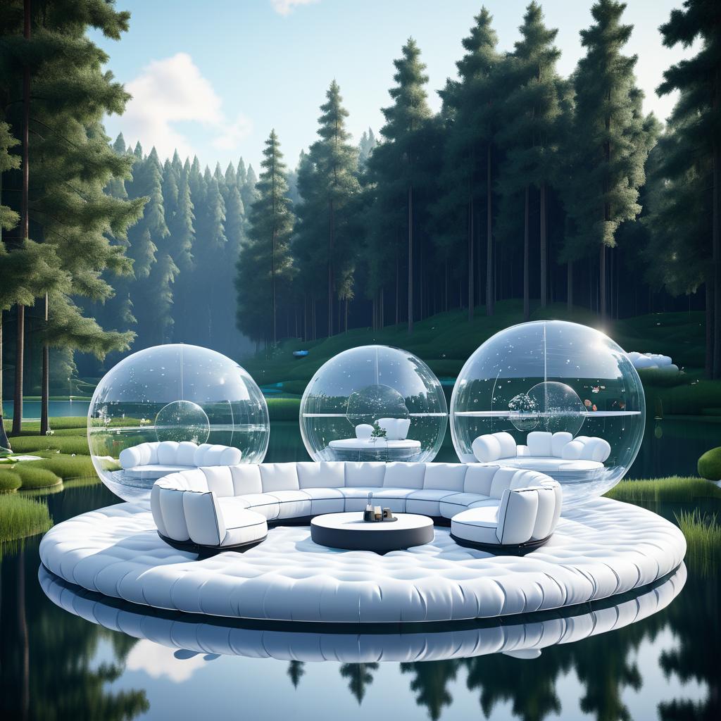 Clear Inflatable Lounge in Forested Lake