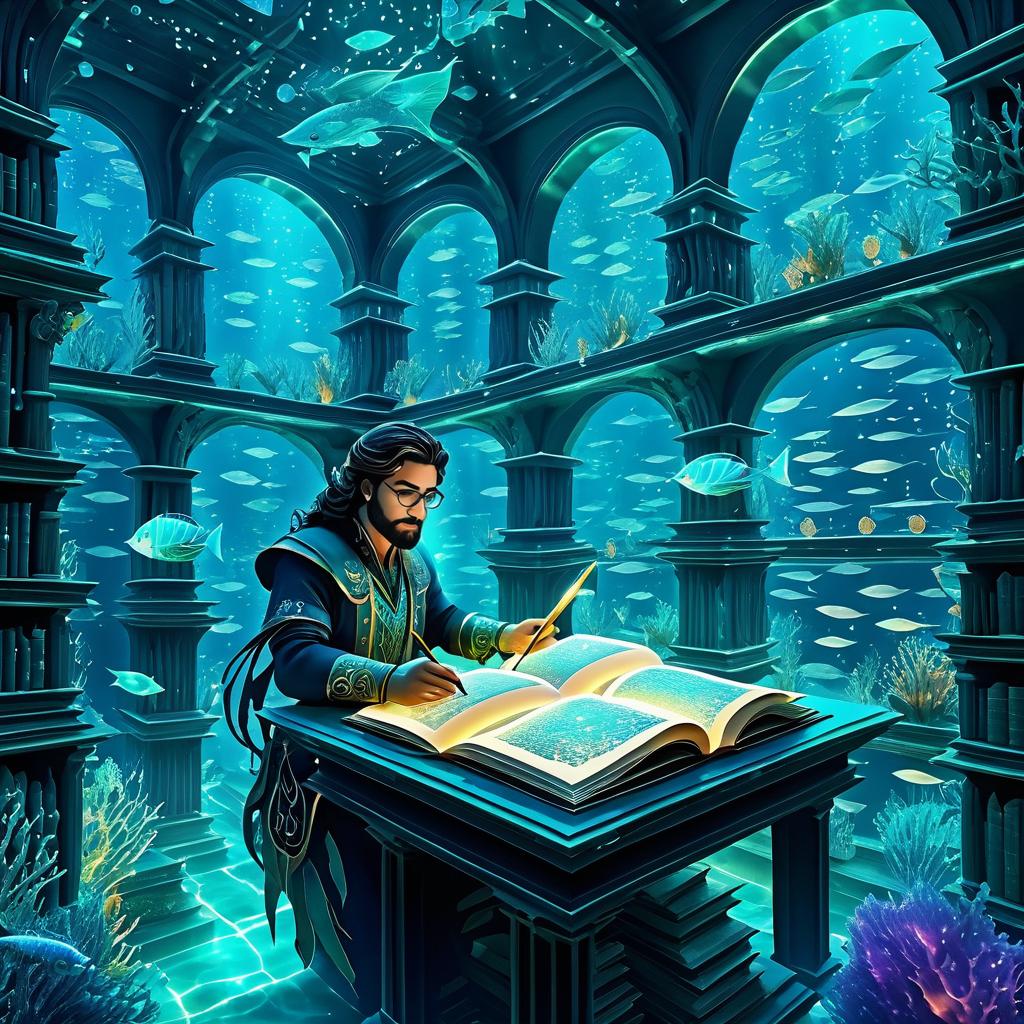 Merfolk Historian in Enchanted Library