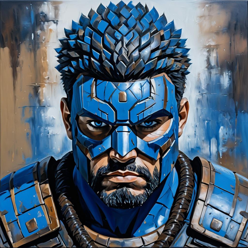 Dystopian Warrior Oil Painting in Bold Colors