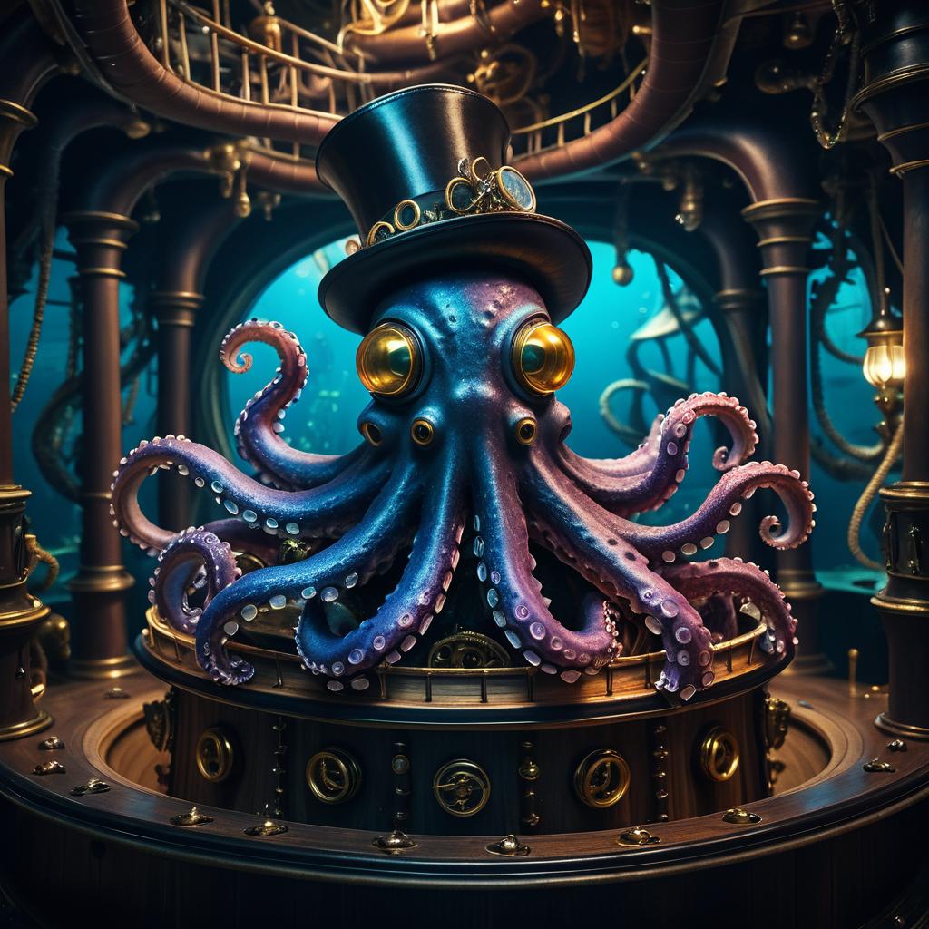 Whimsical Octopus in a Sunken Ship