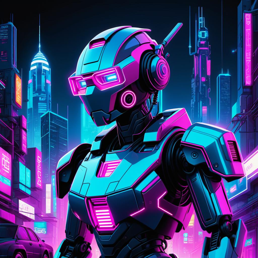 Futuristic Robot in Cyberpunk Nightscape