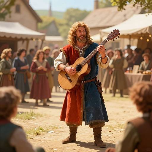 Medieval Bard Performing in Market