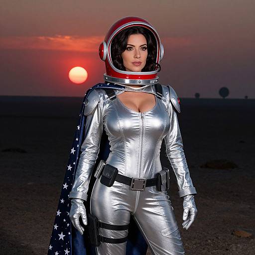 Cosplay Space Explorer on Lunar Landscape