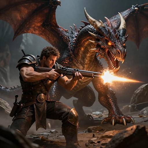 Epic Dragon Battle with Armored Warrior