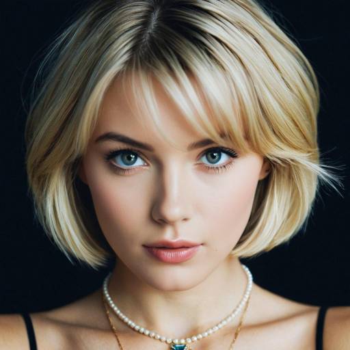 Portrait of Blonde Woman with Blue Eyes and Bob Hairstyle