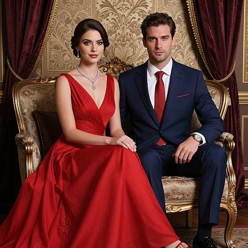 Elegant Couple on Ornate Armchair