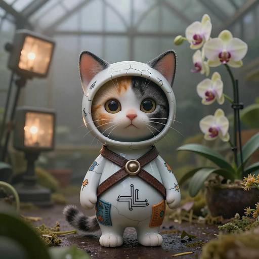 Wistful Pocket AI Kitten in Greenhouse