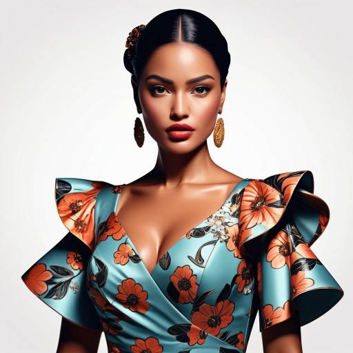 Elegant Latin American Woman in Floral Gown Elegant Latin American Woman in Floral Gown