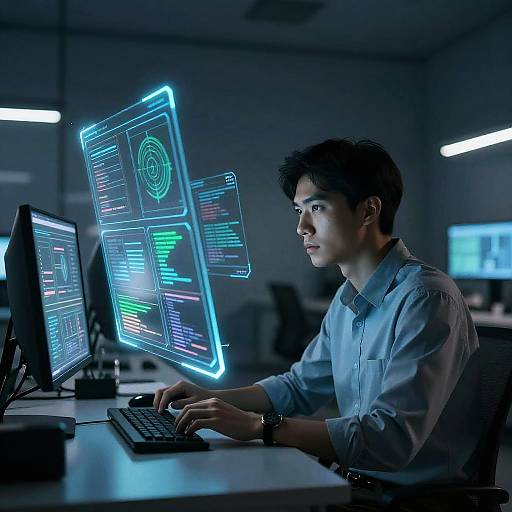 Futuristic Cybersecurity Expert at Night