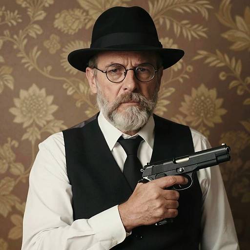 Vintage Portrait of Man with Handgun