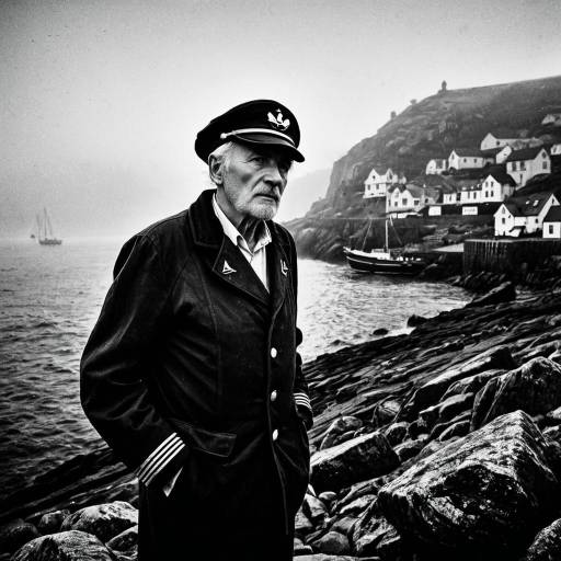 Elderly Sailor in Foggy Harbor Illustration