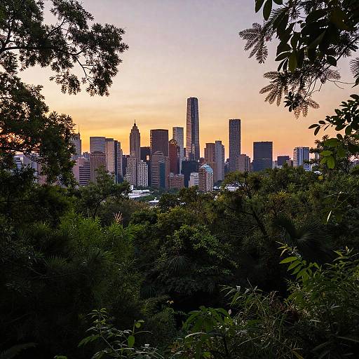 Serene Forest Meets Urban Skyline