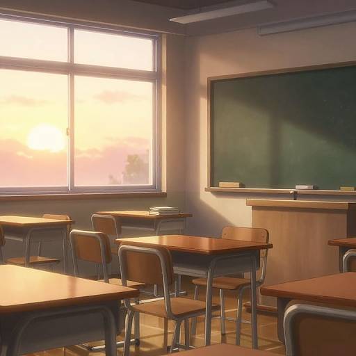 Cozy Anime Classroom at Sunset