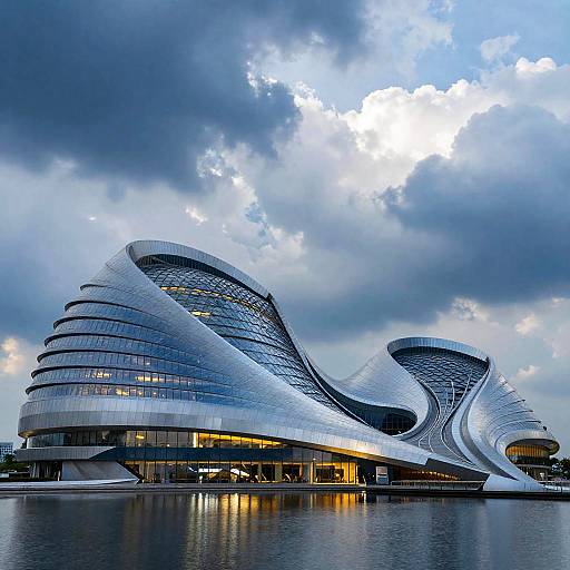 Futuristic Wavy Glass Building CGI