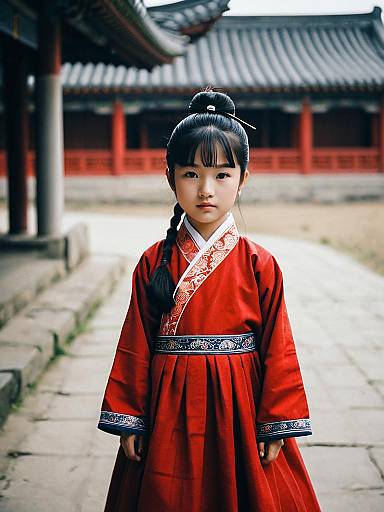 Korean Girl in Traditional Hanbok Outdoors