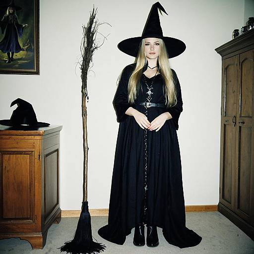 Blonde Woman in Witch Costume Indoors