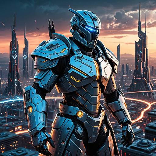 Mech Gladiator in Futuristic Cityscape
