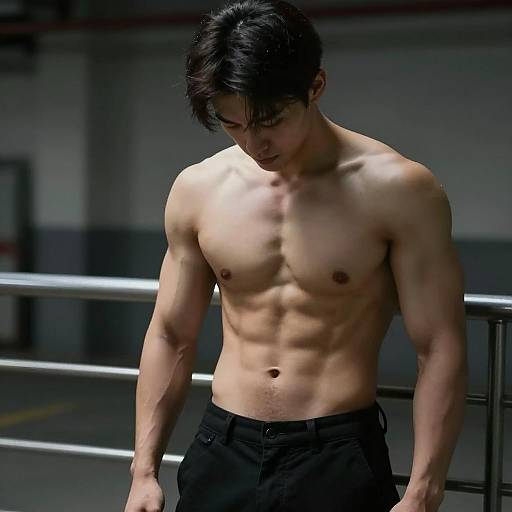 Muscular Man in Industrial Shadows