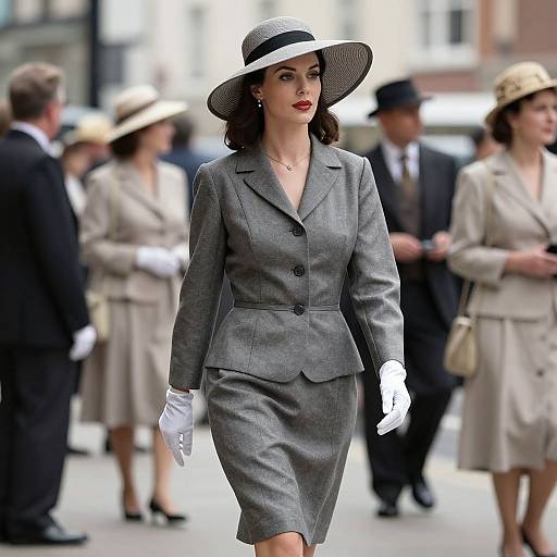 Elegant 1940s Woman in Urban Scene