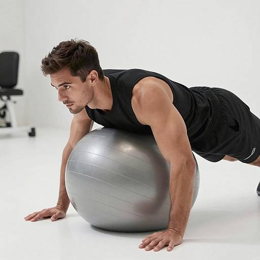 Muscular Man Doing Push-Up on Ball