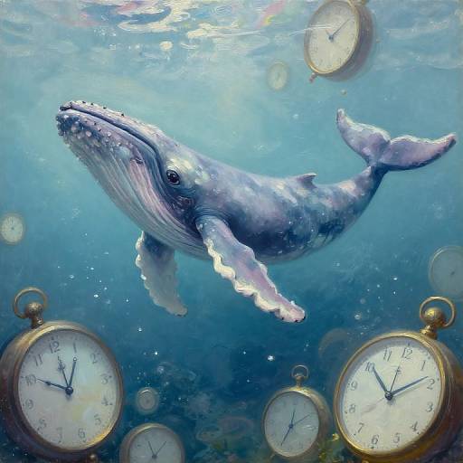 Ethereal Whale Amidst Surreal Timepieces