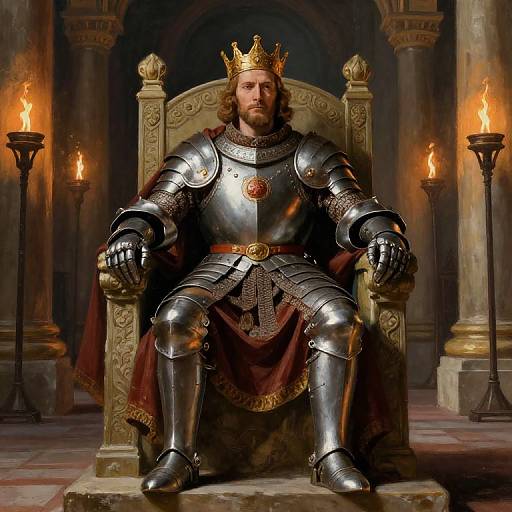 Solemn Medieval King on Throne