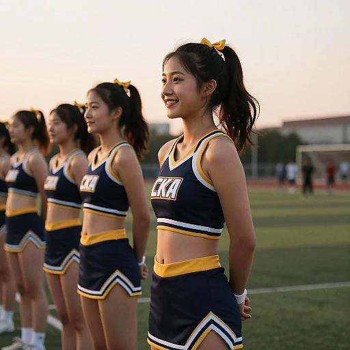 Asian Cheerleader Smiling at Sunset