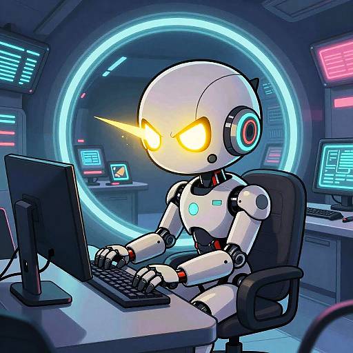 Chibi Anime Robot Typing Fury