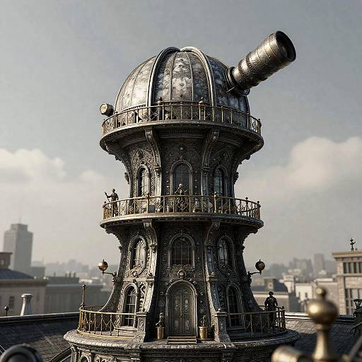 Victorian Steampunk Inventor on Observatory Rooftop