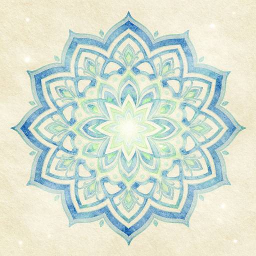 Intricate Blue and Green Mandala on Parchment
