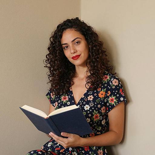 Charming Woman with Book in Floral Dress