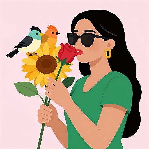 Valentine's Love Birds and Sunflowers