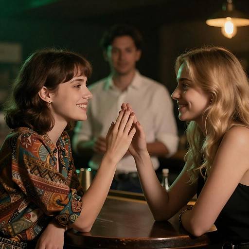 Intimate Moment at Green-Lit Bar