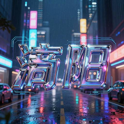 Digital artwork of neon Chinese characters 