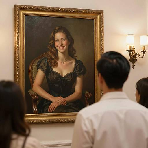 Couple Viewing Classic Portrait in Gallery