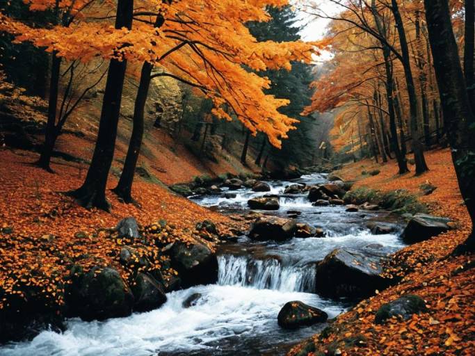 Autumn Stream in Forest