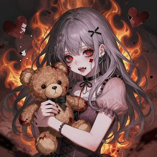 Anime Psycho Girl with Teddy Bear