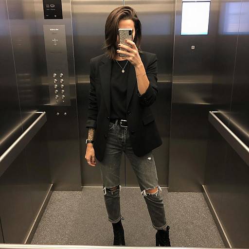 Chic Woman Posing in an Elevator