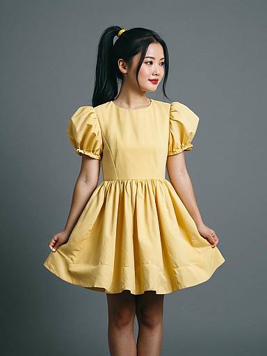 Young Woman in Yellow Puff Sleeve Dress