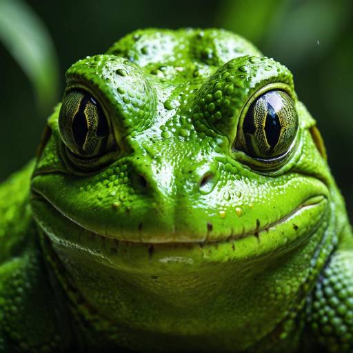 Close-up of a Hyperrealistic Green Amphibian Face