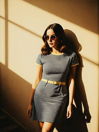 Woman in Striped Dress with Sunglasses