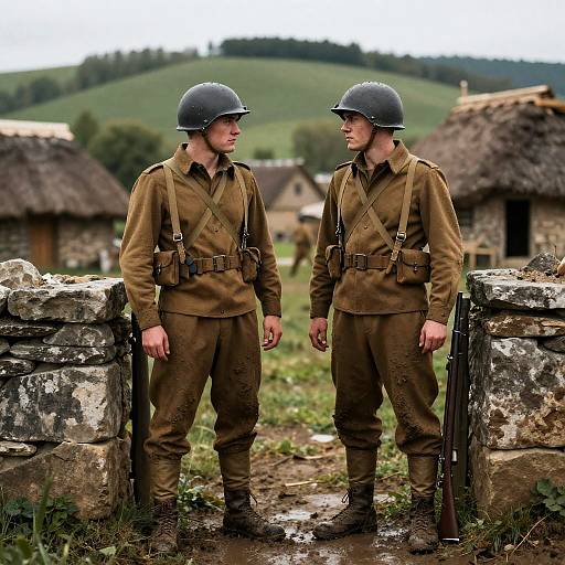 Two World War I Soldiers in Stone Gateway
