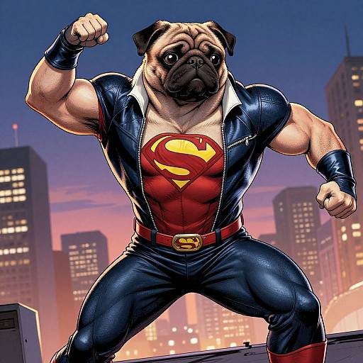 Muscular Pug Superhero in Action