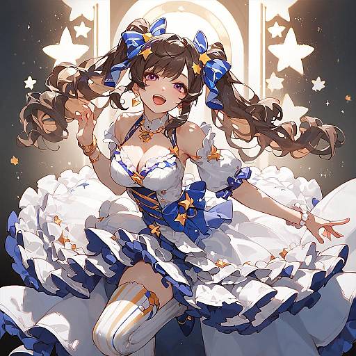 Tricolor Idol Dancing on Neon Stage