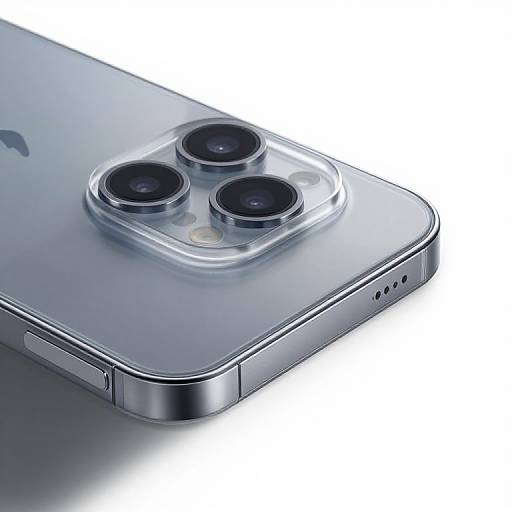Close-up photograph of a silver iPhone 11 Pro with three camera lenses in a clear, square glass case, showing the edge with ports and SIM slot