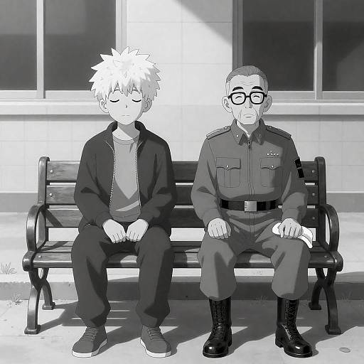 Anthropomorphic & Elderly Man on Bench