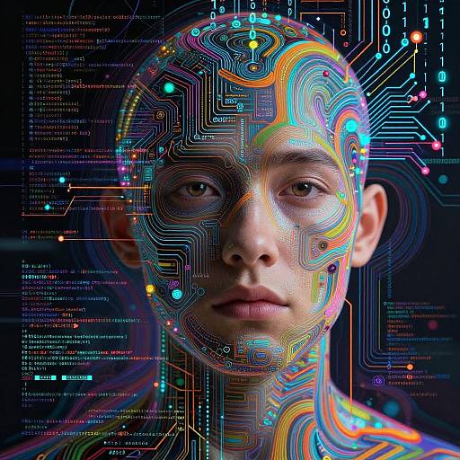 Surreal AI Portrait with Digital Code