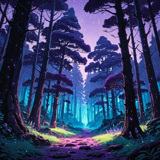 Bioluminescent Forest Under Violet Sky Bioluminescent Forest Under Violet Sky